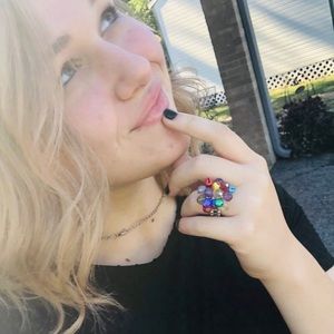 Colorful Jingle Bell Elastic Silver Stretch Ring